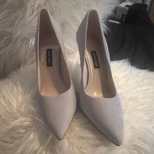 Beautiful light gray suede heels